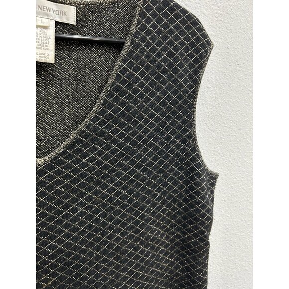 Jones New York Black Gold Diamond Pattern Sleeveless Knit Vest Top Sz Large - Picture 4 of 9
